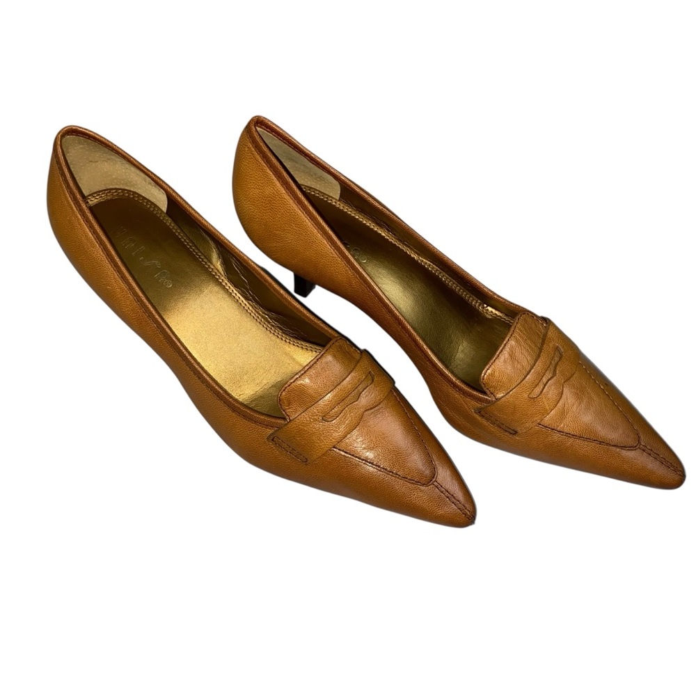 Unisa Splendor Saddle Tan Kitten Heel Pointed Penny Loafer  Size 9.5 Old Money